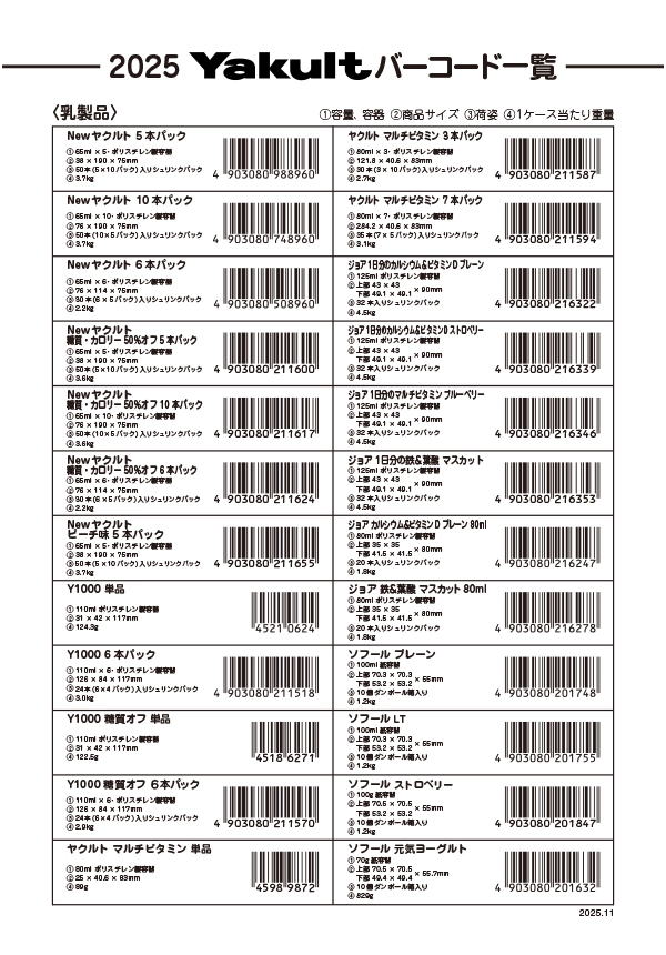 2025 Yakultバーコード一覧 [2025.11] 表紙